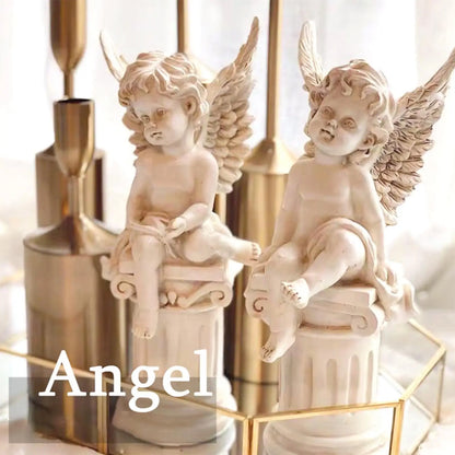 2 Cherub Statues Roman Pillar Decorative Photo Props Garden Figurines Sculptures for Outdoor Landscaping Fountain Porch Patio