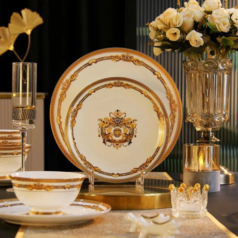 European Gold Luxury Tableware Designer Wedding Party Fine Bone China Dinnerware Sets Christmas Restaurant Vaisselle Dishes