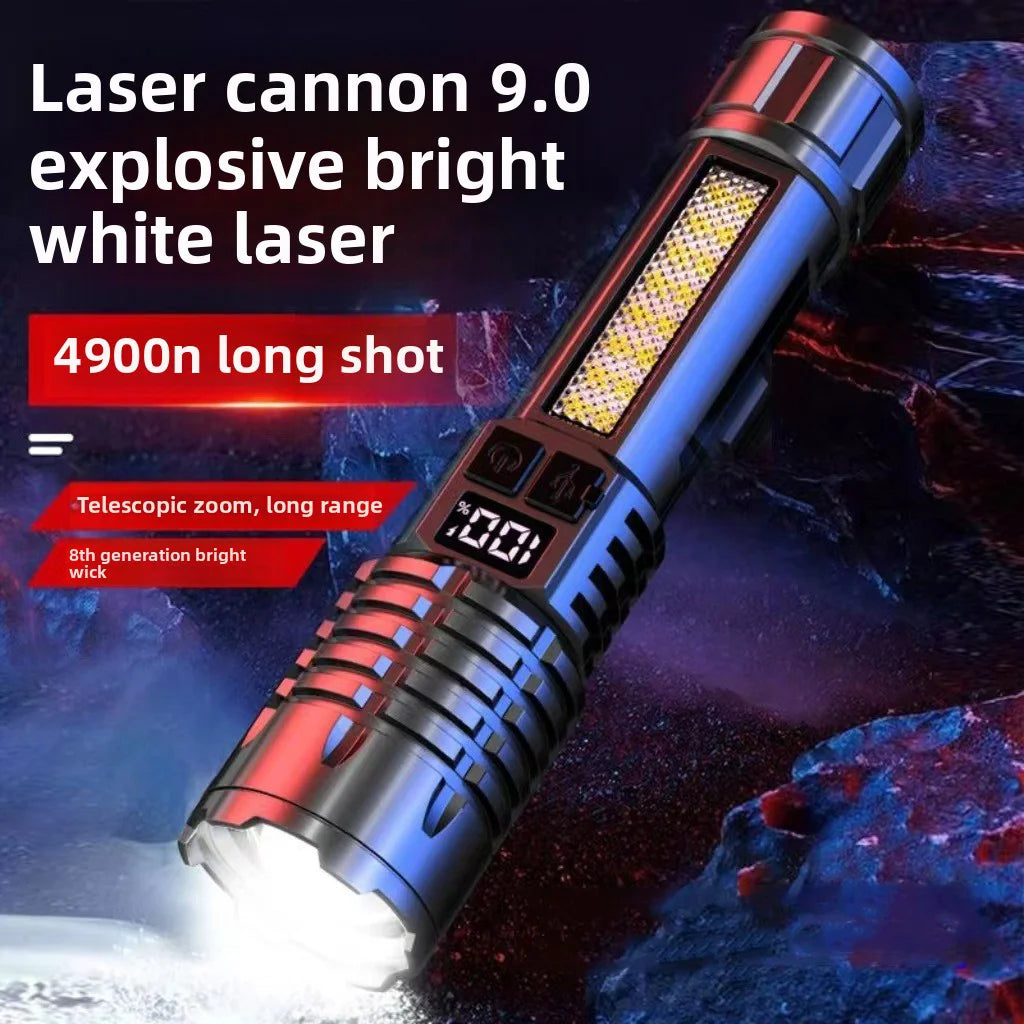 High Power LED Flashlight Type-C Rechargeable Waterproof Torch with COB Side Light Portable Zoom Camping Hiking Outdoor Lamp