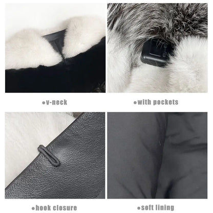 JANEFUR Real Fur Coat Women 2023 Mixed Color Custom Fashion Natural Fox Fur Jacket Female Drop shipping Warm Winter Outfit