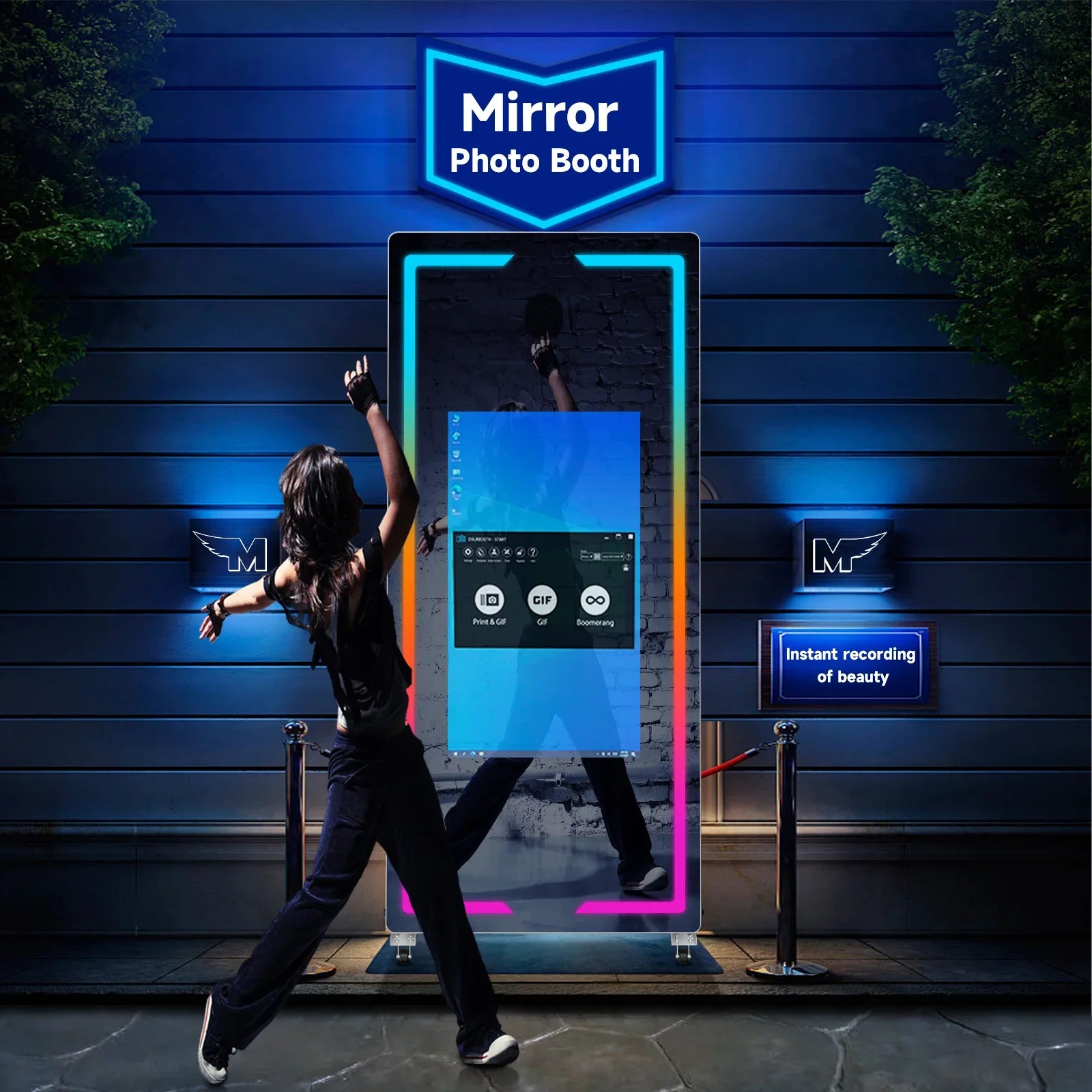 65 inch Mirror Photo Booth Machine with Camera and Printer Portable Magic Mirror Selfie Touch Screen LED Frame Kiosk |...