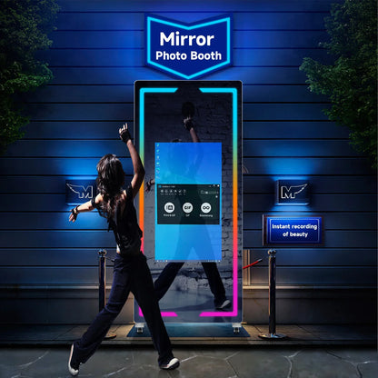 65 inch Mirror Photo Booth Machine with Camera and Printer Portable Magic Mirror Selfie Touch Screen LED Frame Kiosk |...
