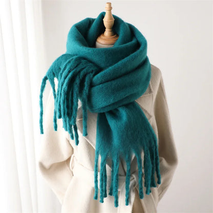 2025 Women Scarf Winter Warm Thick Shawl Wraps Fashion Solid Color Pashmina Scarves Long Tassel Hijab Stoles Bufanda Cashmere - Kimlud