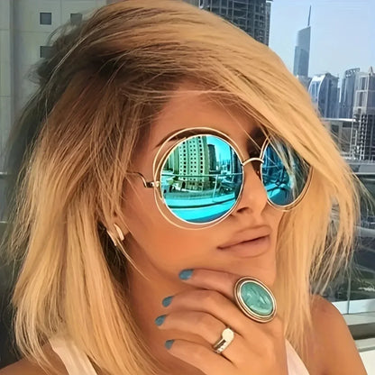 Women's Oversized Round Metal Fashion Glasses with Gradient Lenses - Stylish Retro Design, Parties, and Events,...