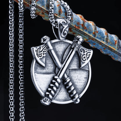 Double Axe Viking Men Necklaces With Pendant Stainless Steel Jewelry Nordic Totem For Male Women Punk Hip Hop Gifts Wholesale