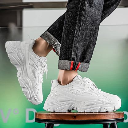 Summer New Men's Platform Sneakers Fashion Classic White Heightened Casual Dad Shoes for Teenagers Mens Breathable Walking Shoes