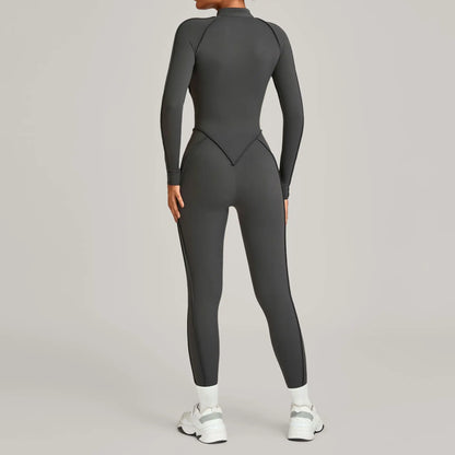Three-dimensional Long Sleeve Zipper Sport Jumpsuit Women Sportswear One Pieces Gym Clothing Yoga Sets Female Fitness Overalls