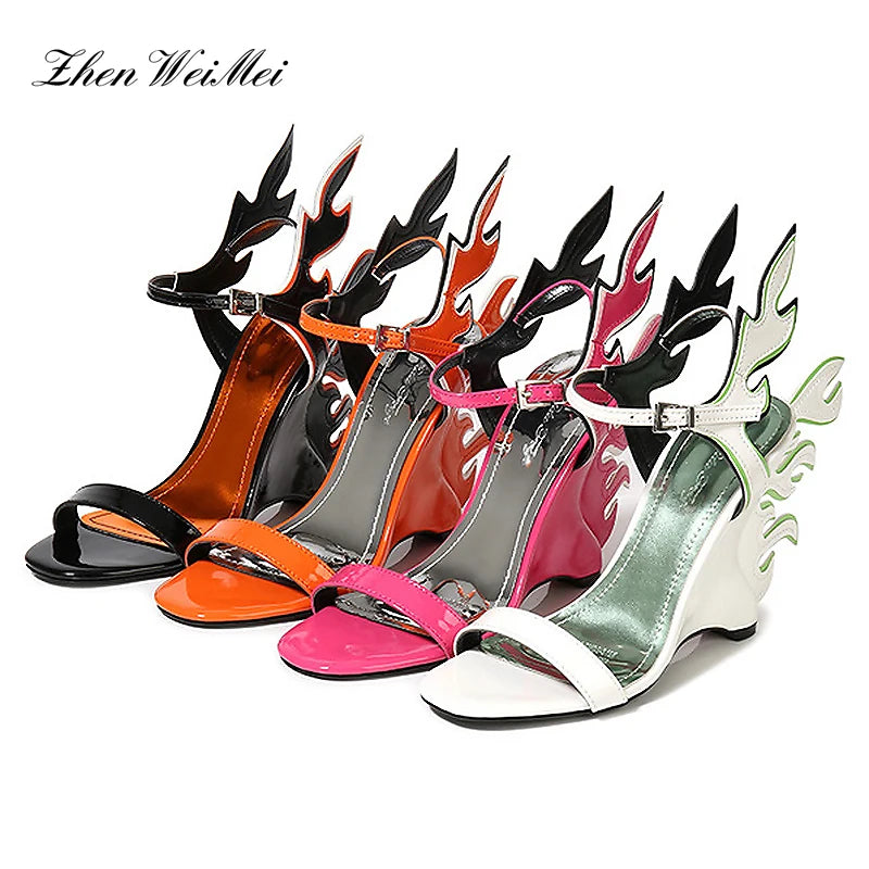 High Heels Sandals Women Summer Women Wedding Shoes Platform Wedges Casual Large 10cm Flame Get Together Casual Sandals Orange - Kimlud