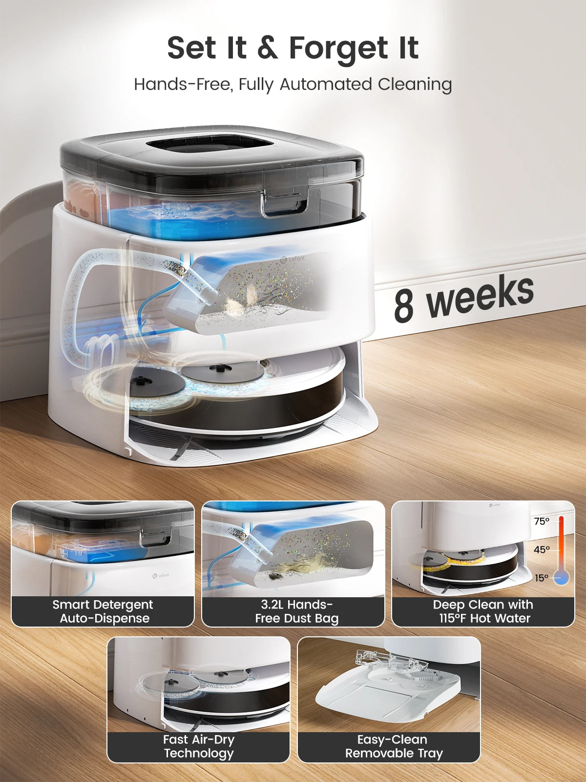 LEFANT M3 M3L Robot Vacuum Cleaner with Mapping, 12000Pa Suction, Emptying Station, Automatic Washing and Drying, DTOF Laser