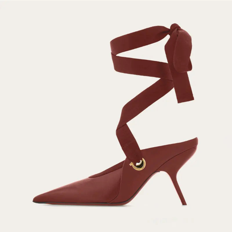 2025 Summer Women's Stiletto Ballet Sandals with Pointed Ankle Ribbons, Fashion Party Dance Shoes, Women's Large Fashion Sandals - Kimlud