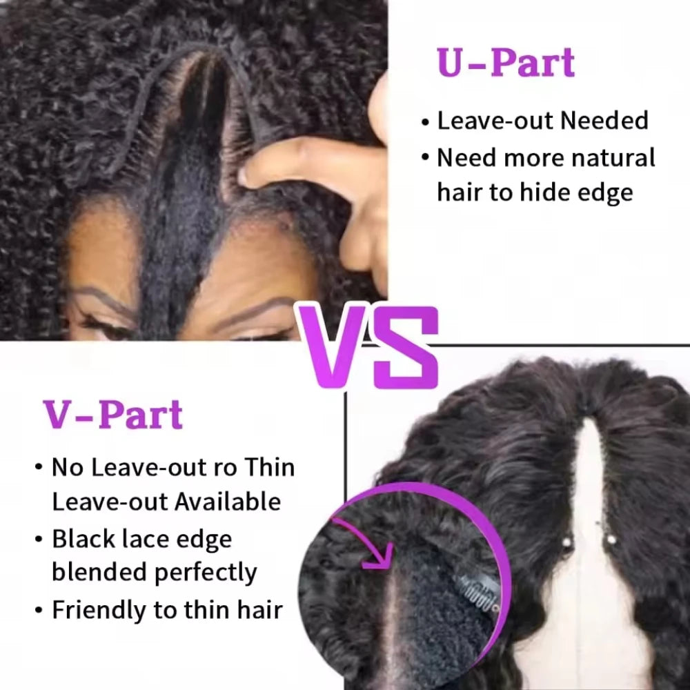 Upgraded V Part Wig Kinky Curly Wig Easy Install Brazilian 32Inch 200% Density Natural Color Deep Wave No Leave Out Human Remy Hair For Women