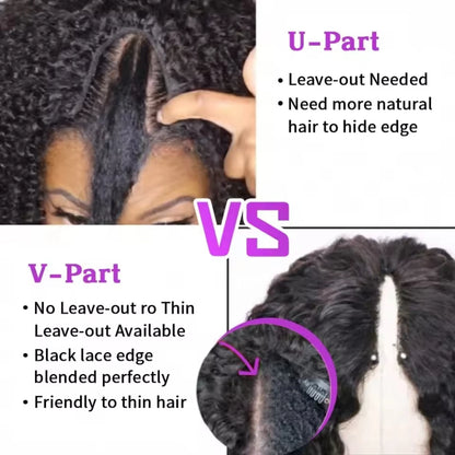 Upgraded V Part Wig Kinky Curly Wig Easy Install Brazilian 32Inch 200% Density Natural Color Deep Wave No Leave Out Human Remy Hair For Women