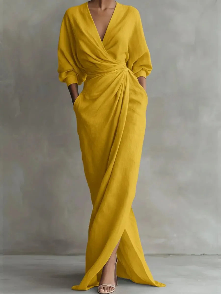 Women's Sexy Neck Waist Wrapped Robe 2026 Spring Casual Solid Color Fit Tight Dress Elegant Long Sleeved Slit Super Long...