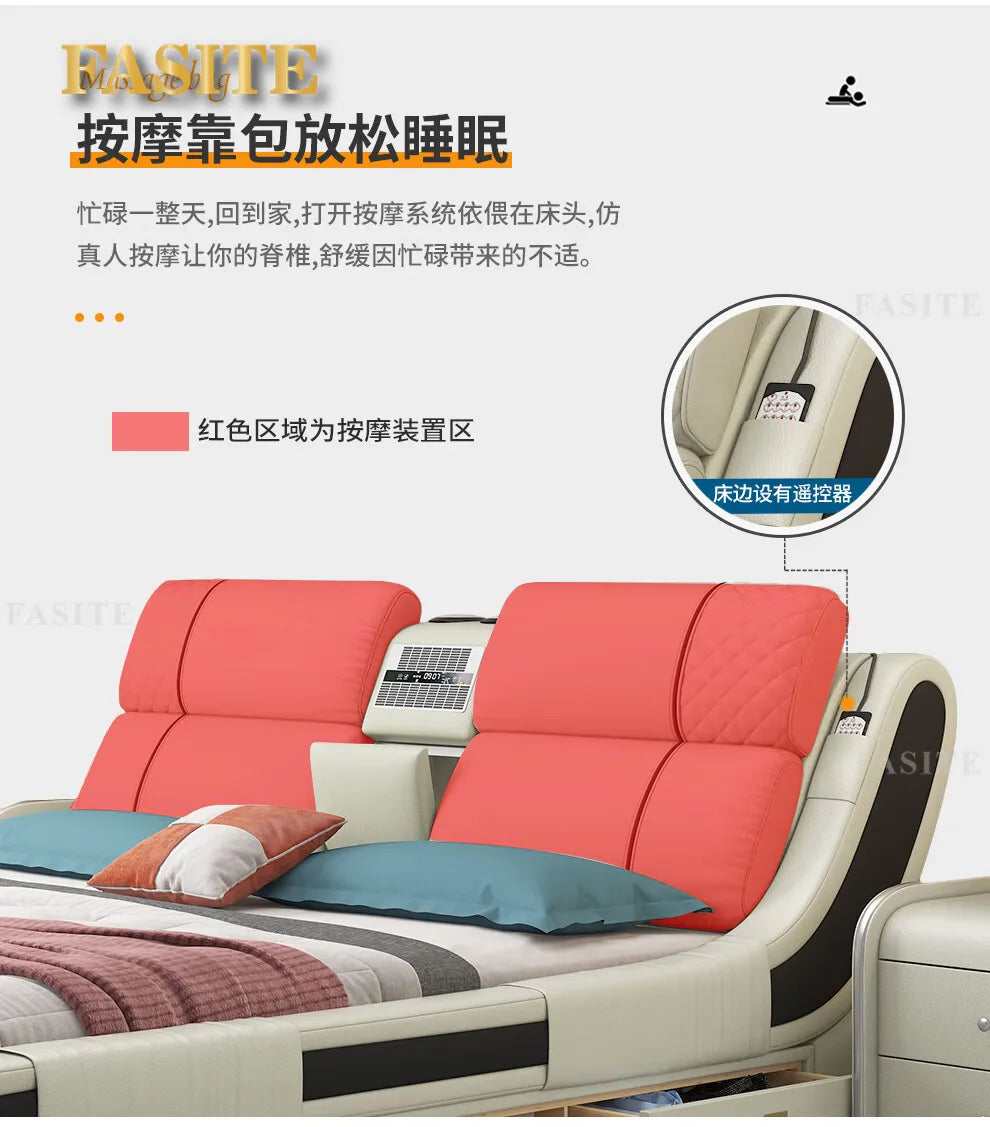 Modern Simple Massage Bed Luxury Water Proof Design Bedframe Double Bed Smart White Nordic Furniture | Kimlud Luxury Bed