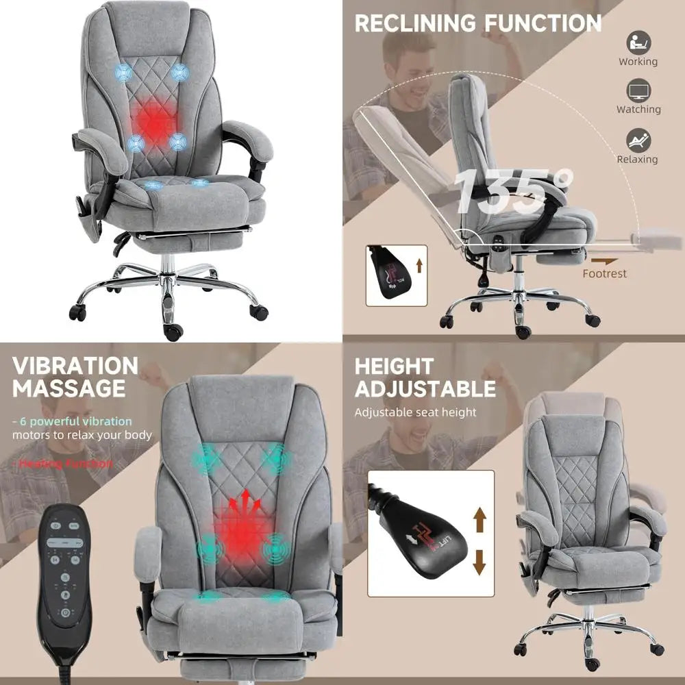 Heated Vibration Massage Reclining Swivel Desk Chair with 6 Points and Adjustable Features for Comfortable Computer Use