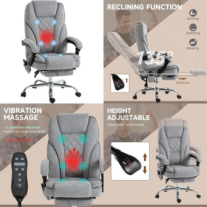 Heated Vibration Massage Reclining Swivel Desk Chair with 6 Points and Adjustable Features for Comfortable Computer Use