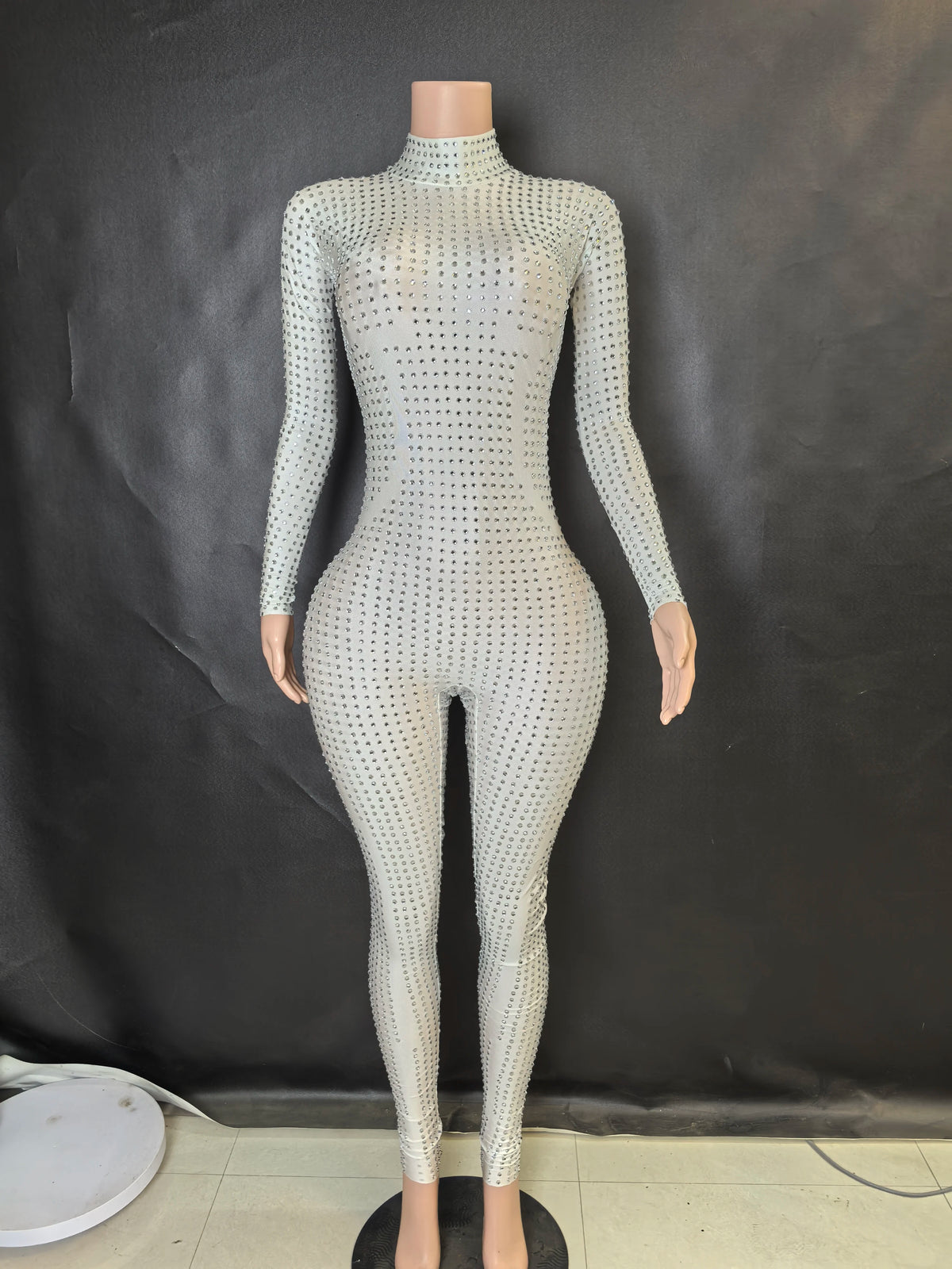 Women's Sparkly Long Sleeve Crystal Rompers Bodycon Bodysuits for Pole Dance Stage Performance Party One Piece Jumpsuits 7G - Kimlud