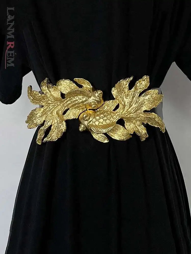 LANMREM Design Retro Goldfish Women PU Metal Buckle Belts Adjustable All-match Fashion Tide High Street 2025 New Arrival...