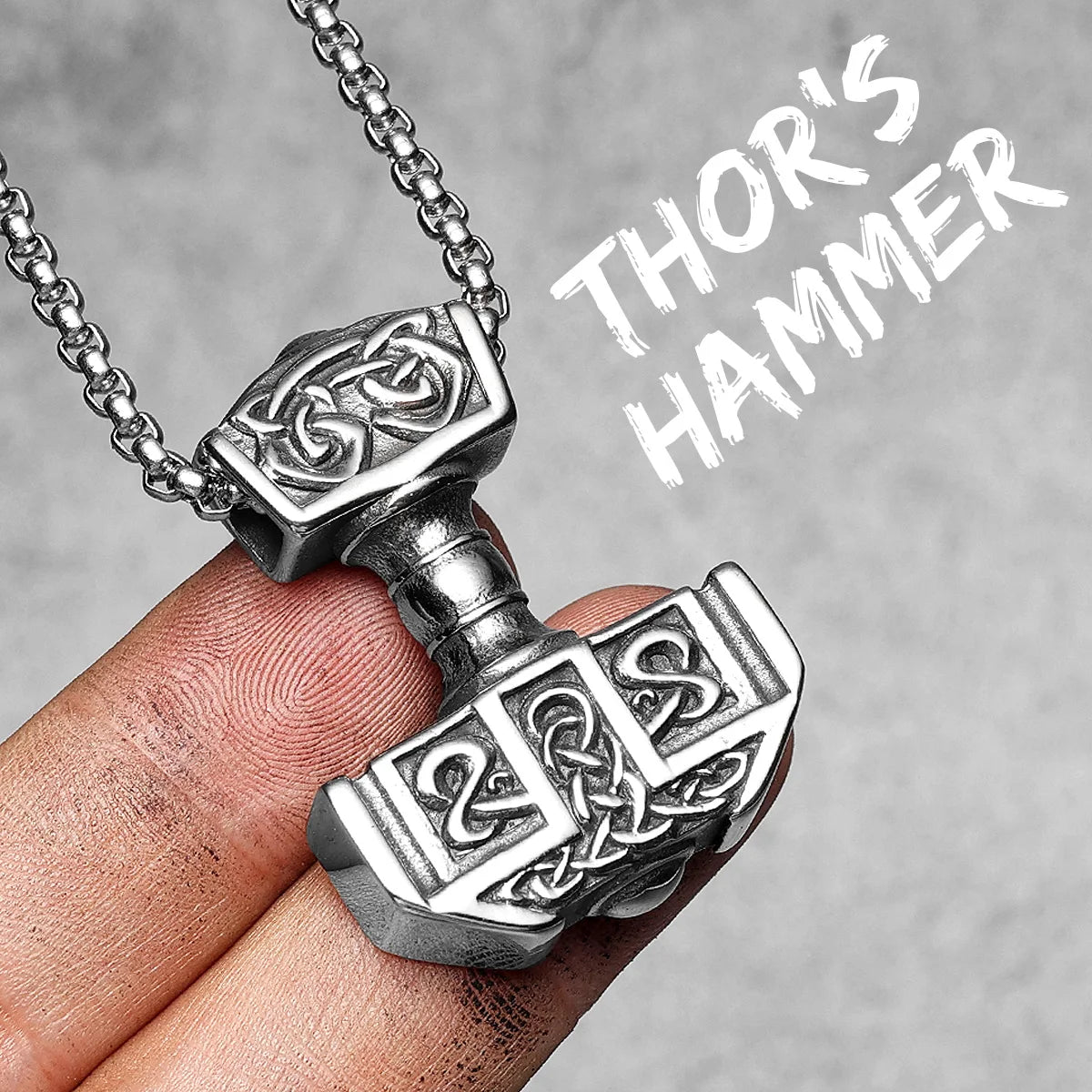 Thor's Hammer Men Necklaces With Pendant Stainless Steel Jewelry For Male Women Carving Punk Hip Hop Accessories Gifts...