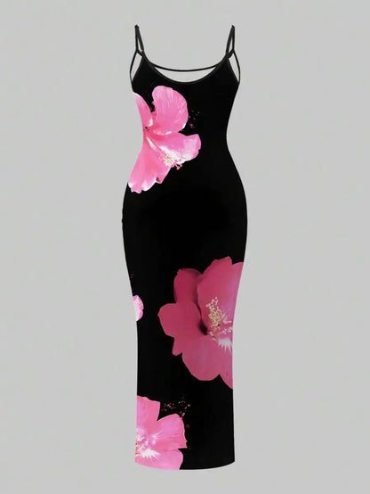 Womens Floral Print Elegant Waist Cinched Long Strap Dress For Party,Summer Dresses For Women