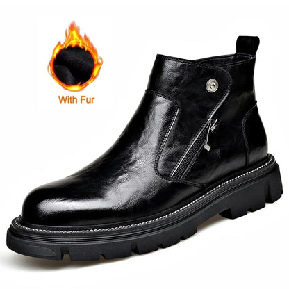 British Style Fashion Men's Casual Leather Boots Outdoor High Top Genuine Leather Non-slip Ankle Boots Retro Style Walking Botas