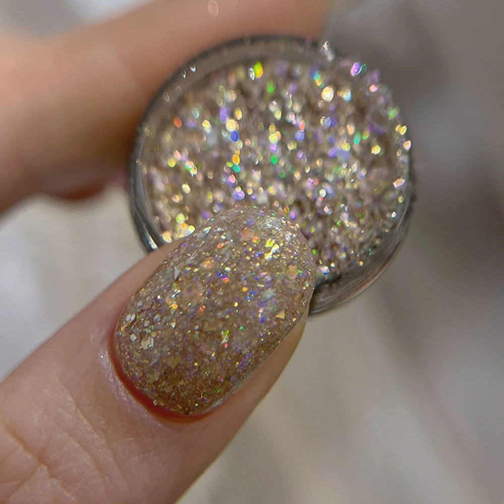 1Pcs Shimmer Gold/Rose Holographic Mica Nail Flakes Chrome Opal Iridescent Nail Glitter 0.5g Nail Epoxy Nail Gel Polish Powder
