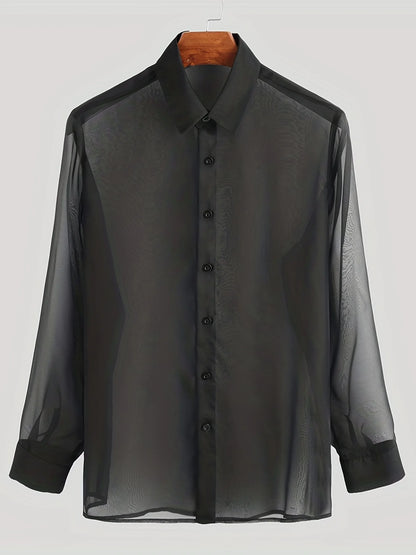 Men's Summer Black Thin See-through Clothes Men's Casual Shirt Breathable Blouse Night Bar Club Sexy Costume - Kimlud