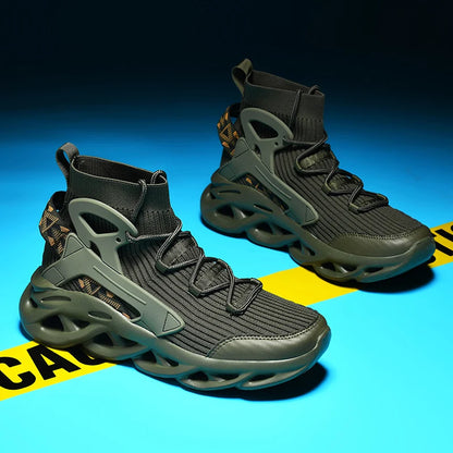 2025 High-Top Elastic Knitted Sports Shoes Trendy Plus Size Men's Shoes Reflective 3D Stereoscopic New Basketball Shoes