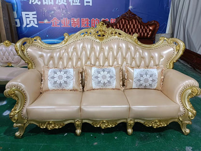 Classic Luxury Sofa Rubber Solid Wood Golden Antique European Royal Style Living Room Sofa Sets 1+2+3 | Kimlud Luxury Sofa