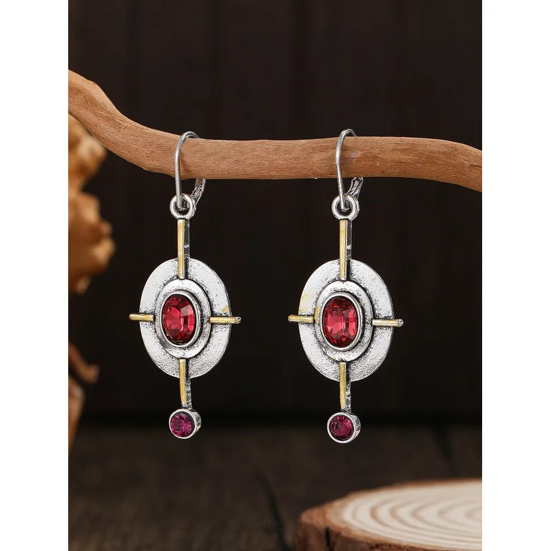 Vintage Tribal Spiral Dangle Earrings for Women Metal Geometry Twist Bronze Metal Painting Pattern Ethnic Earrings Gift