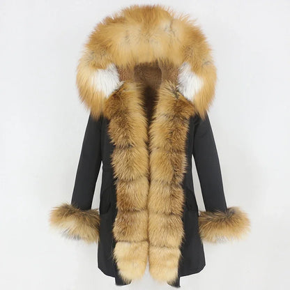 OFTBUY 2024 Fashion Winter Jacket Women Real Fur Coat Natural Real Fox Fur Collar Loose Long Parkas Big Fur Outerwear Detachable