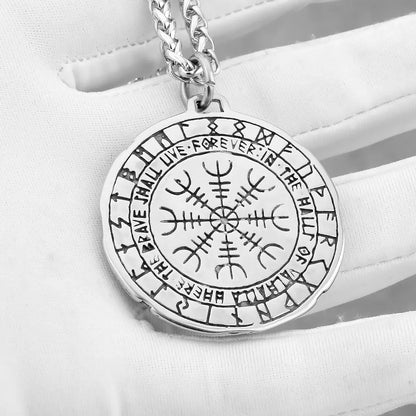 Viking Awe Helm Rune Necklace Stainless Steel Men Vegvisir Amulet Pendant Necklace Scandinavian Vintage Charm Jewelry Wholesale