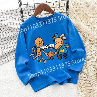 Dog Man Children's T-shirt Short Sleeve Cotton Outdoor Wear Fashion Blue Hip Hop Toddler Cute Cartoon Anime Boys Clothes Toddler