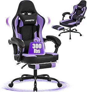 Purple Ergonomic High-Back Gaming Chair for Adults and Teens with Extended Footrest and Removable Headrest, Comfortable Computer