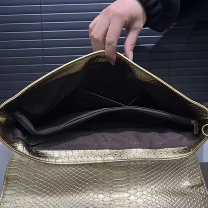 Ladies' fashionable retro coarse snake pattern handbag with high capacity and detachable shoulder strap shoulder bag