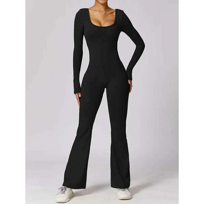 long sleeved jumpsuit U-neck tight and sexy backless jumpsuit for autumn and winter yoga sports and leisure series