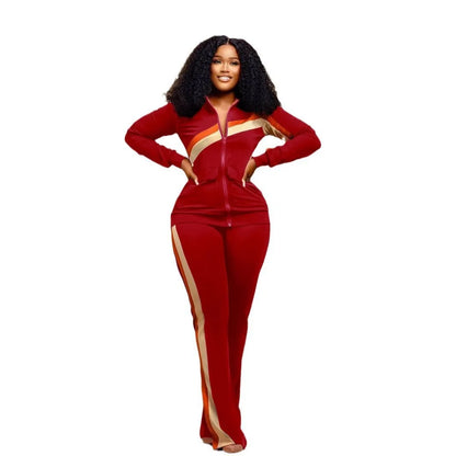 TW521 Women's Sports Casual Fashion Two-piece Striped Splicing Set | Kimlud Mid Range Pants
