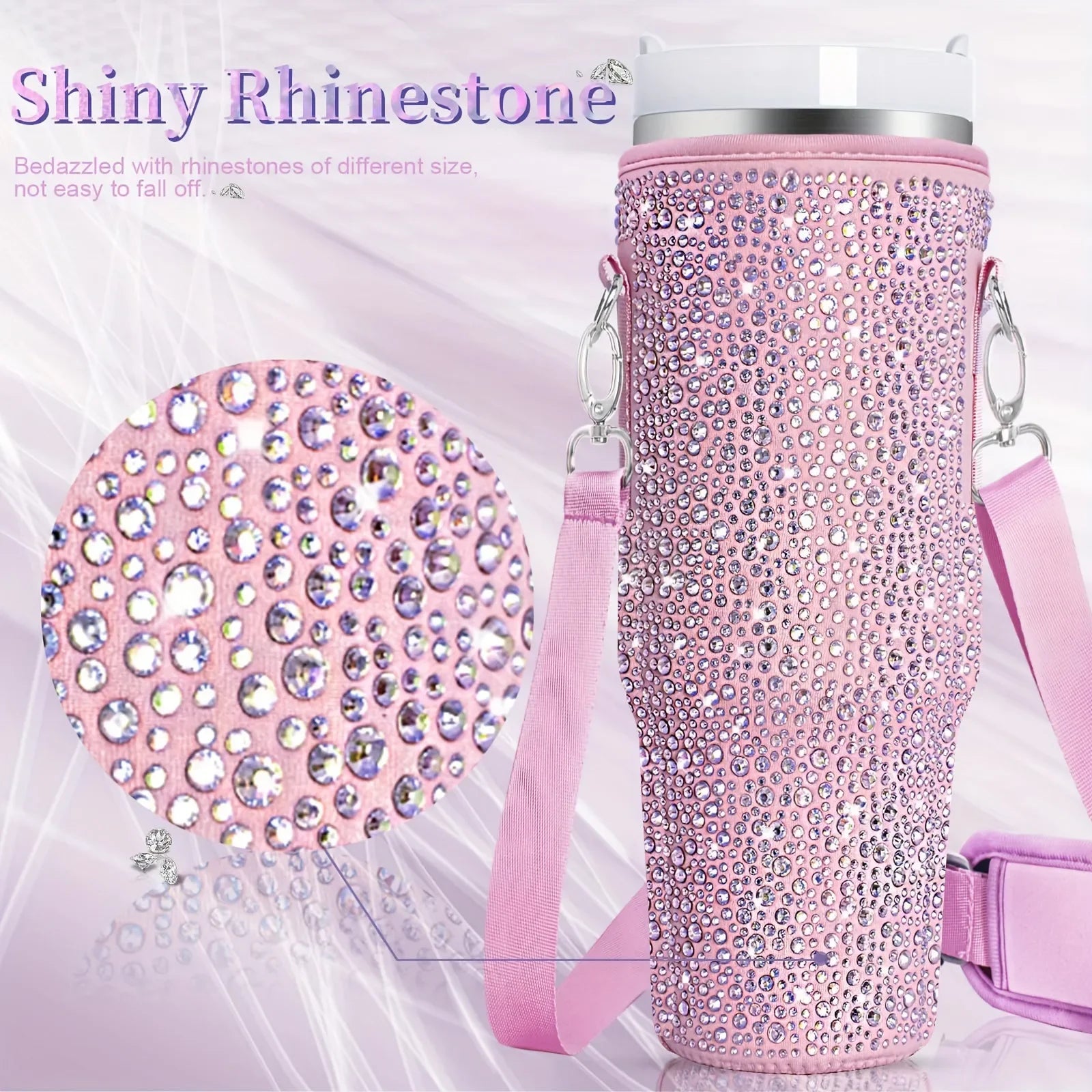 40oz Durable bling shiny rhinestone Water Bottle Bag protecting case For Stanley  Cup Sleeve with Strap Outdoor Pouch