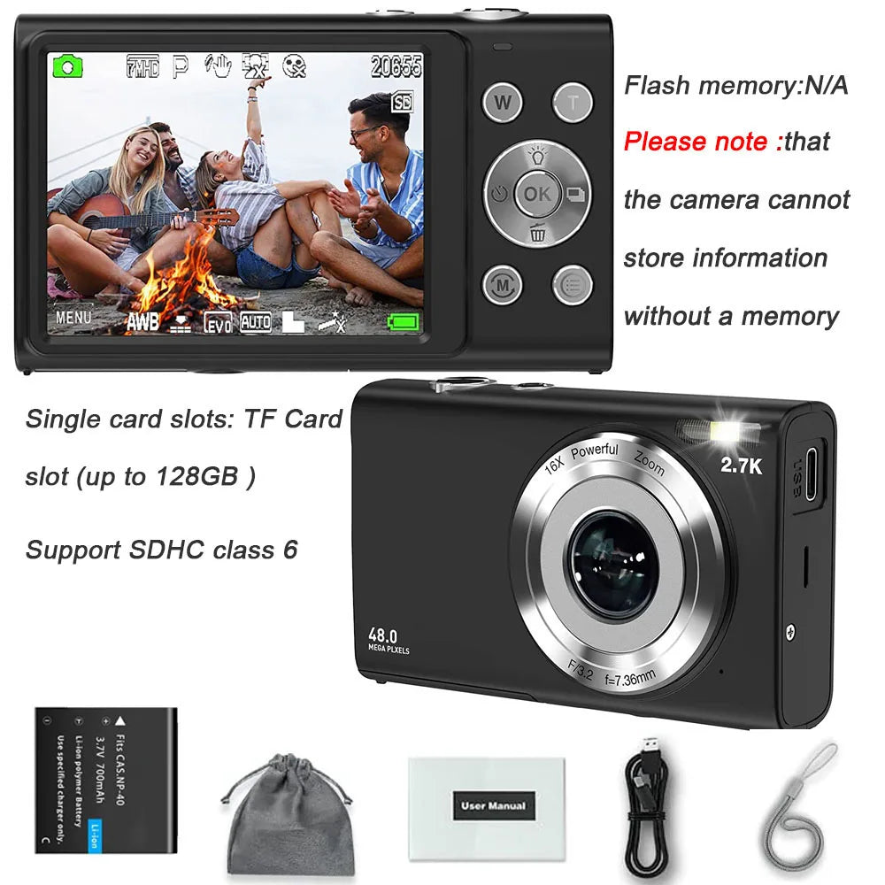 4K Digital Camera Autofocus Vlogging Camera HD 48MP with 2.8" Large Screen Camcorder Camera for Photography for Kid Adult - Kimlud