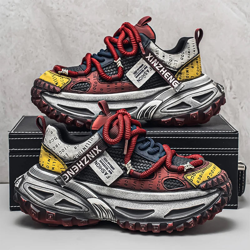 Chunky Sneakers Mens Original Designer Sports Shoes Fashion Casual Leather Fabric Breathable Height Increased Platform Gym Shoes