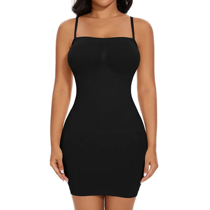 Sexy Full Slip Shapewear Women Dress Off Shoulder Bodycon Strapless Underdress Smooth Compression Body Shaper Slimming Waist
