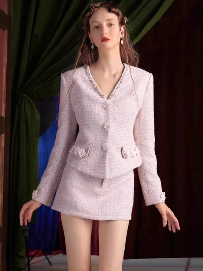 2024 autumn NEW Two Piece Set For Women Jacket Coat + short Skirt 2 piece sets women outfit conjuntos femininos elegantes