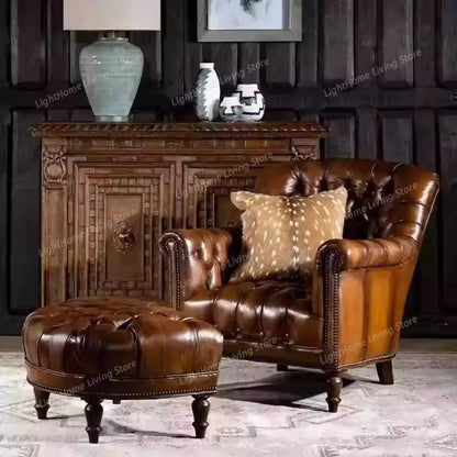 Genuine Leather Living Room Chairs Design Classic Relaxing Comfy Chairs Living Room Luxury Relaxing Poltrone Moderne...