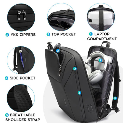BANGE 15.6 Inch Water Resistant Travel Smart Laptop Backpack Carry On Backpack with USB Charging Port,Large Durable Computer Bag