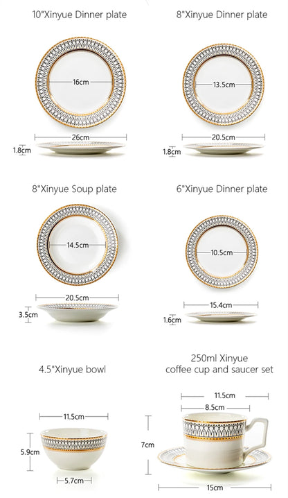 Nordic Fine Bone China Plates Set Dinner Serving Kitchen Dessert Plate Dish Tableware Porcelain Plate Bowl Dishware...