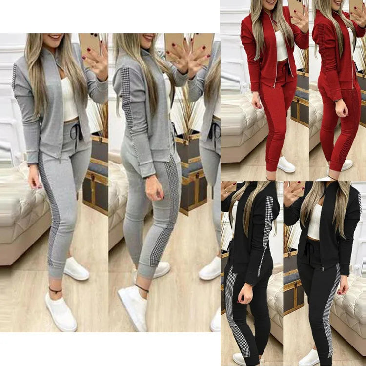 Women's Tracksuit Set Zipper Jacket & Striped Side Jogger Pants Casual Sportswear Two-Piece Outfit 2026 New Fashion |...