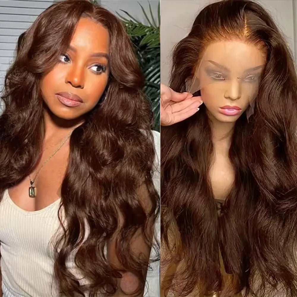 Body Wave Chocolate Brown 13x6 HD Lace Front Human Hair Wigs 200 Density HD Lace Frontal Wigs For Women Wigs Pre Plucked Hair