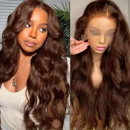 Body Wave Chocolate Brown 13x6 HD Lace Front Human Hair Wigs 200 Density HD Lace Frontal Wigs For Women Wigs Pre Plucked Hair