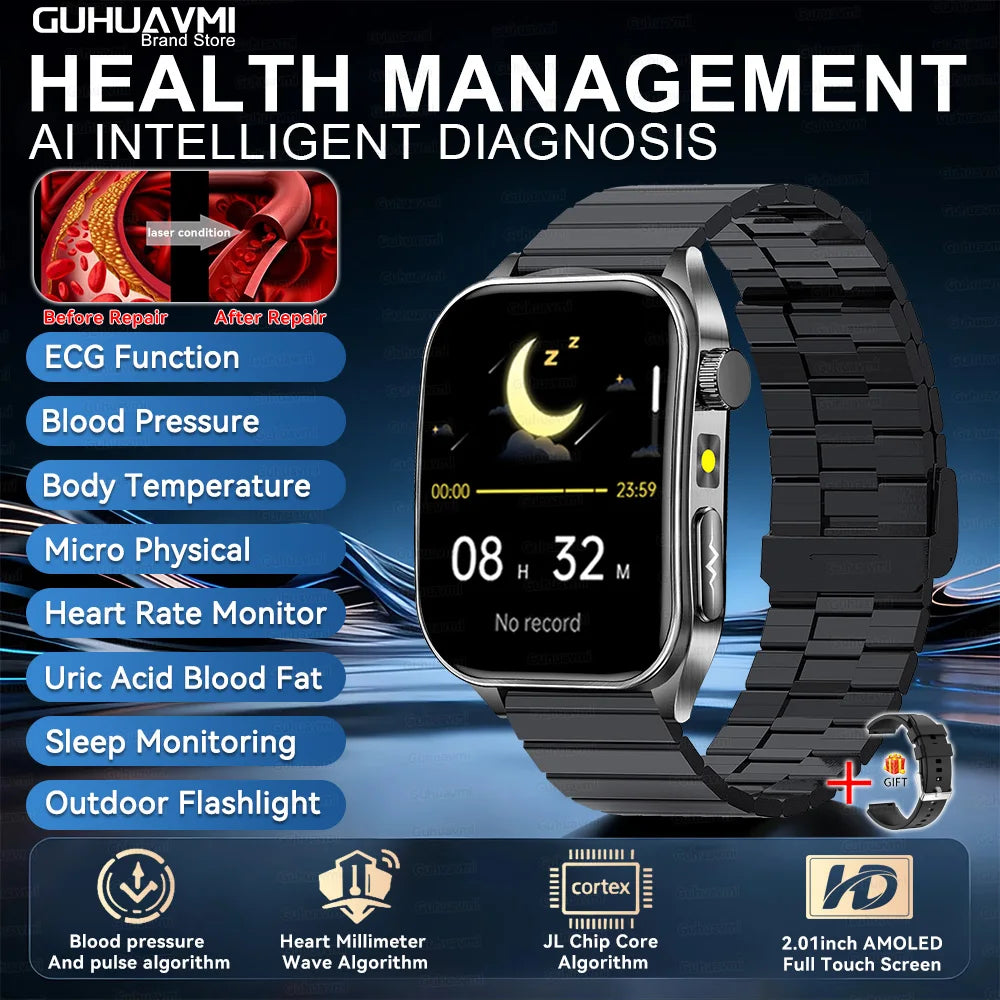 2025Hot AI-GPT Diagosis ECG Health SmartWatch Blood Pressure Lipid Uric Acid 650nm Dual-Probelaser Heart Analysis Smart bracelet