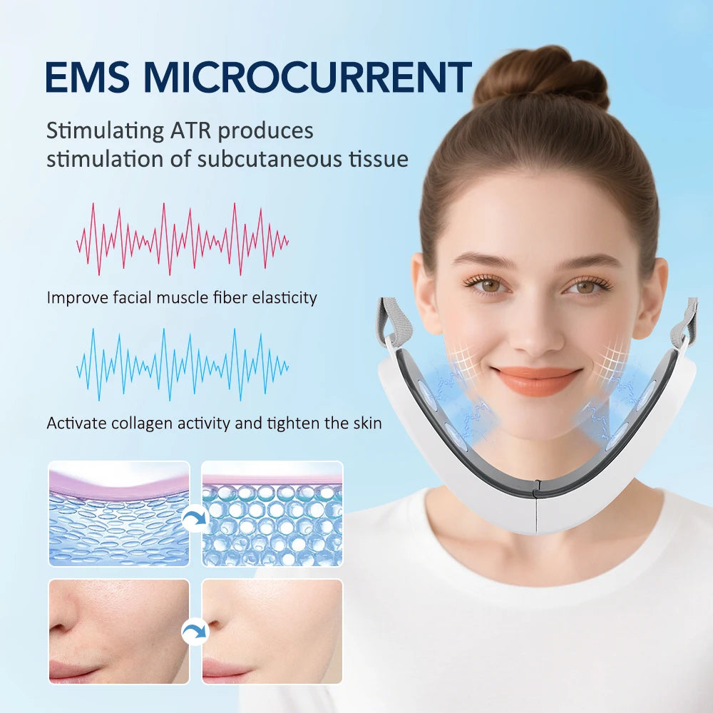 EMS Face Lifting Machine Microcurrent Double Chin Remover 12 Gears Facial Massager Vibration Slimming Firming V-Face Lift Device